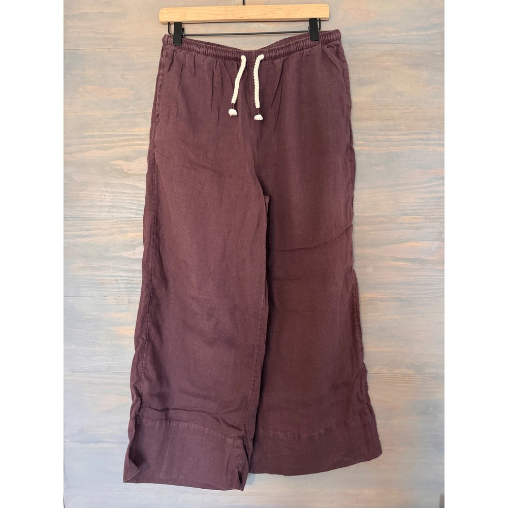 Calypso St Barth 100% Linen Wide Leg Pants Plum Purple Brown Drawstring Medium